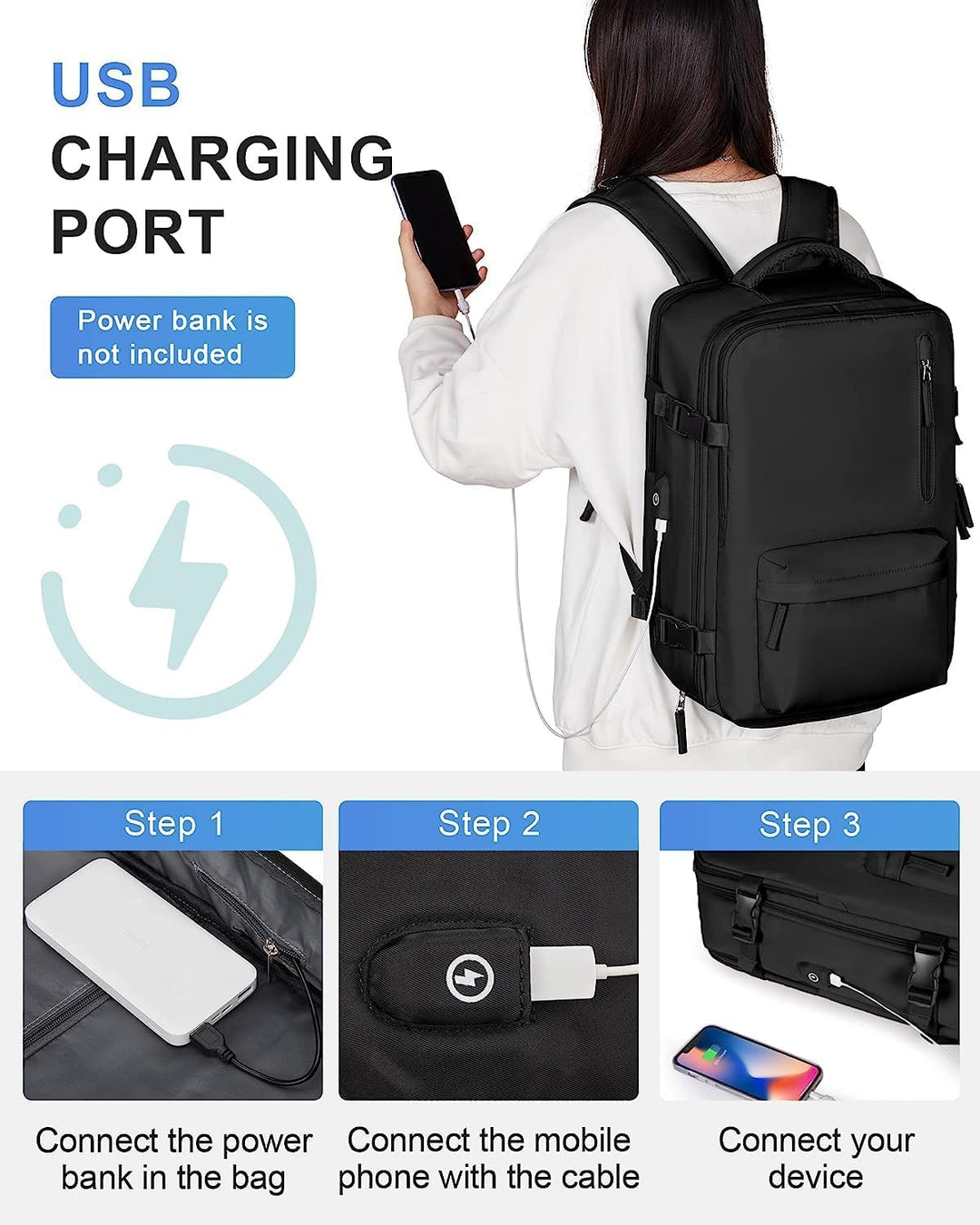 Vanntett reise ryggsekk med skopartisjon og USB-port – 14" bærbar PC passer | Skanto