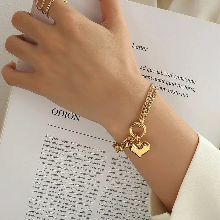 Skanto | Lagd Kjede og Papirklips Hjerte Armbånd