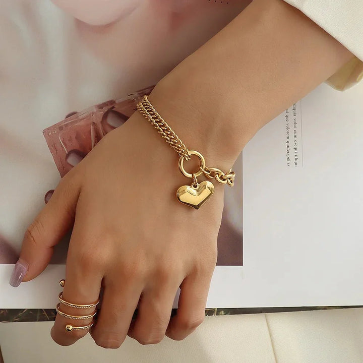 Skanto | Lagd Kjede og Papirklips Hjerte Armbånd