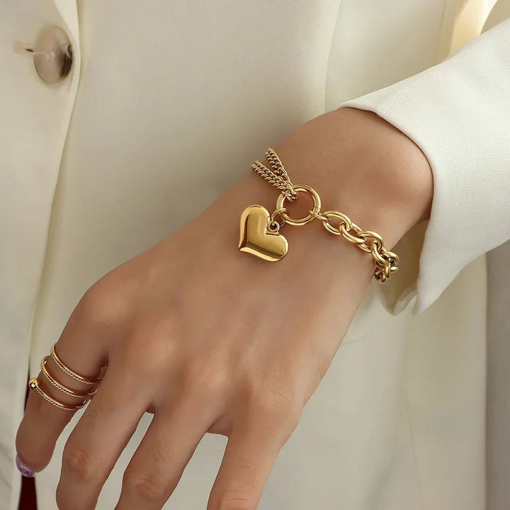 Skanto | Lagd Kjede og Papirklips Hjerte Armbånd