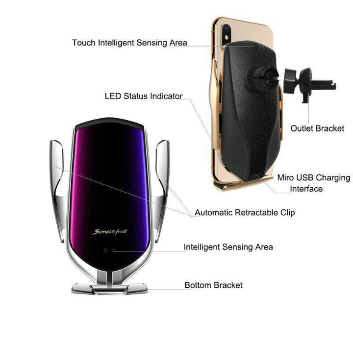 Smart trådløs automatisk sensor bil telefonholder lader | Skanto
