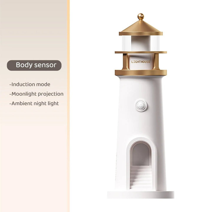 Skanto | Fyrtårn Måne Prosjektor Lampe – Dimmbar Bluetooth Stemningslys med Bevegelsessensor, Perfekt for Nattlig Fred og Julegave
