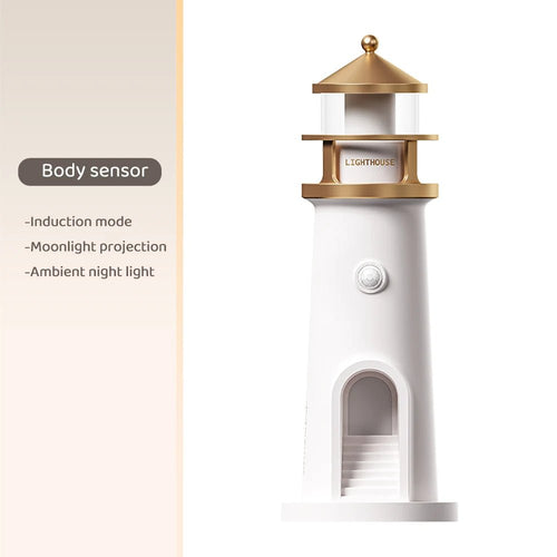 Skanto | Fyrtårn Måne Prosjektor Lampe – Dimmbar Bluetooth Stemningslys med Bevegelsessensor, Perfekt for Nattlig Fred og Julegave
