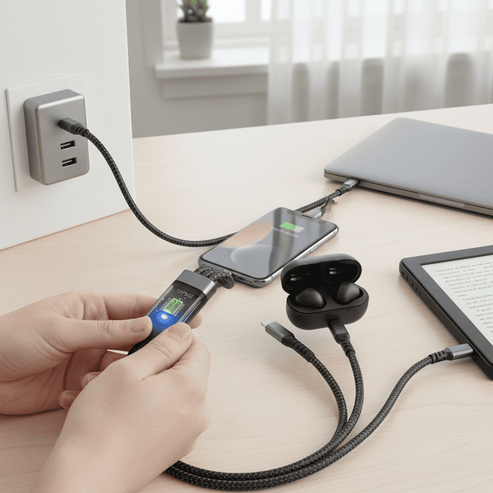 Skanto | LIGHTLINK – Transparent 3-i-1 Superrask ladekabel med LED-glød