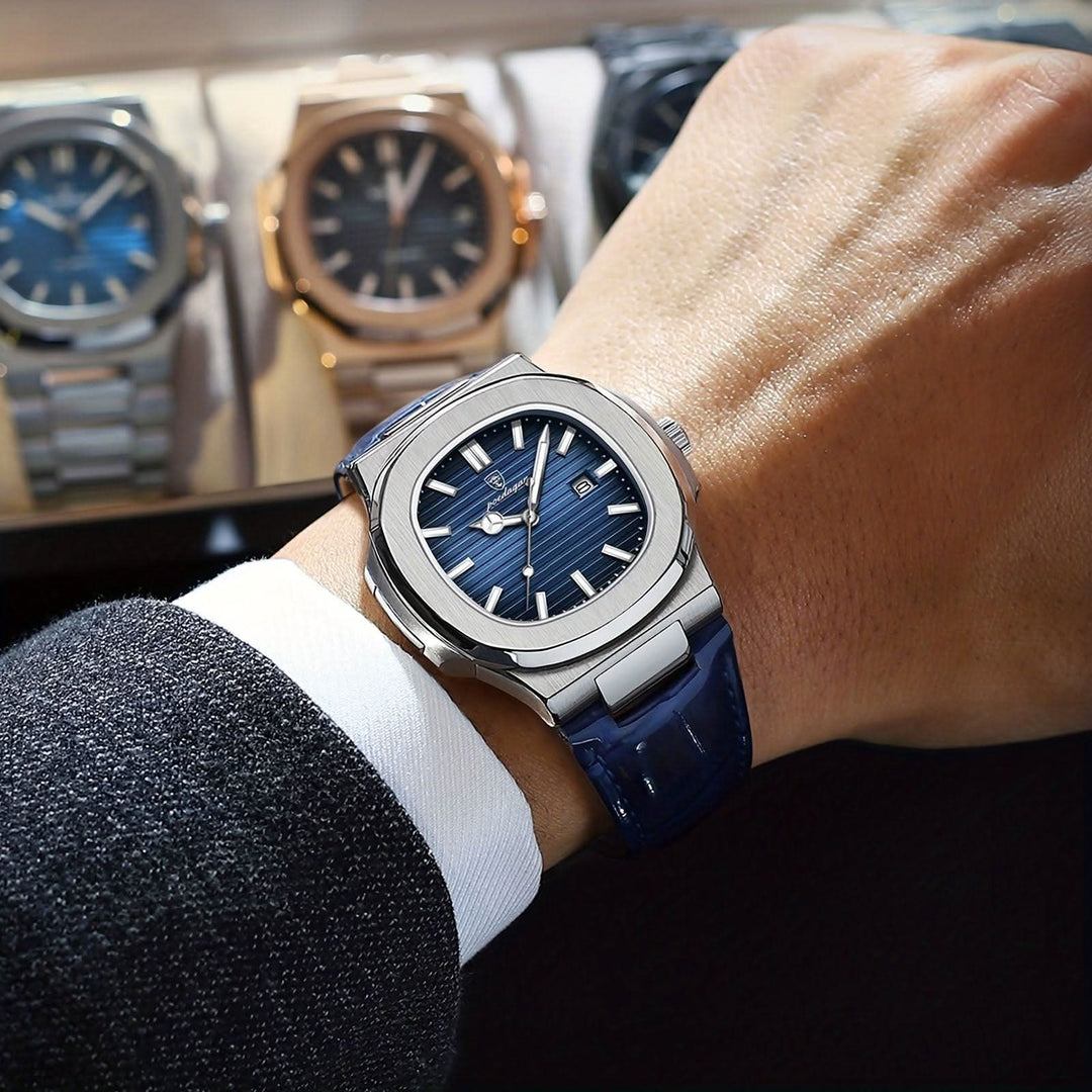 Herren-Armbanduhr aus Edelstahl mit Quarzwerk und Datumsanzeige