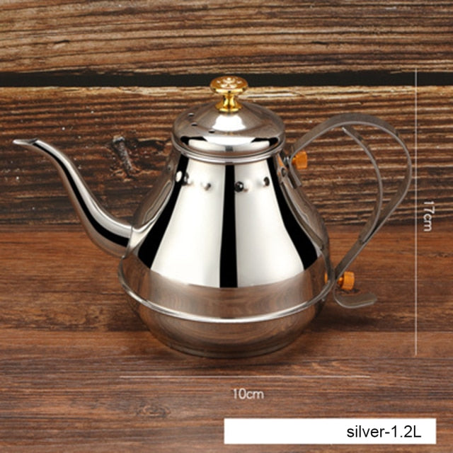 Lang rustfritt stål munn potte kjele med melkefilter infuser oolong te potte | Skanto