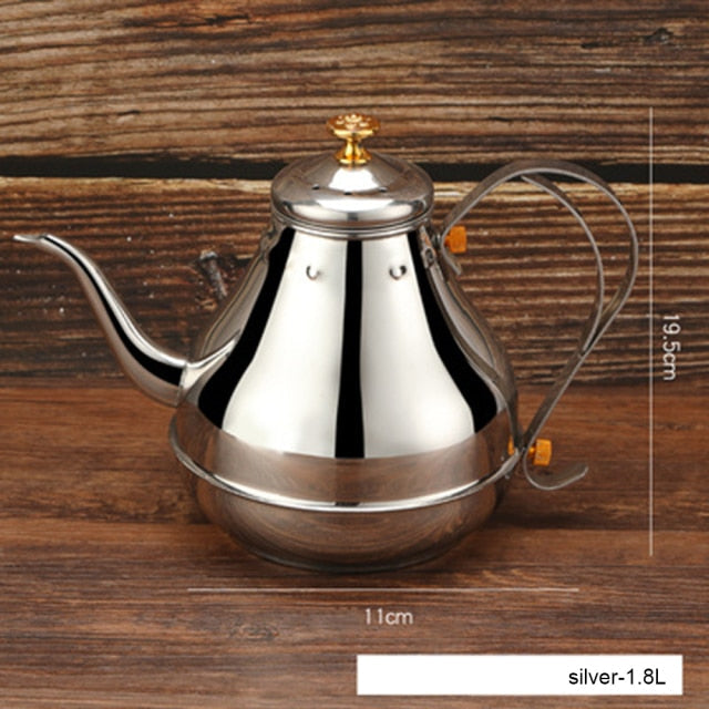 Lang rustfritt stål munn potte kjele med melkefilter infuser oolong te potte | Skanto