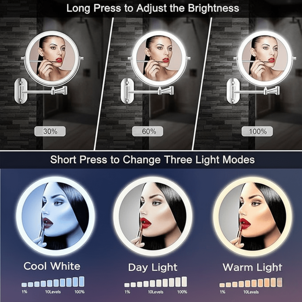 LUMIVIEW – Wiederaufladbarer LED-Vergrößerungsspiegel med Touch-Steuerung