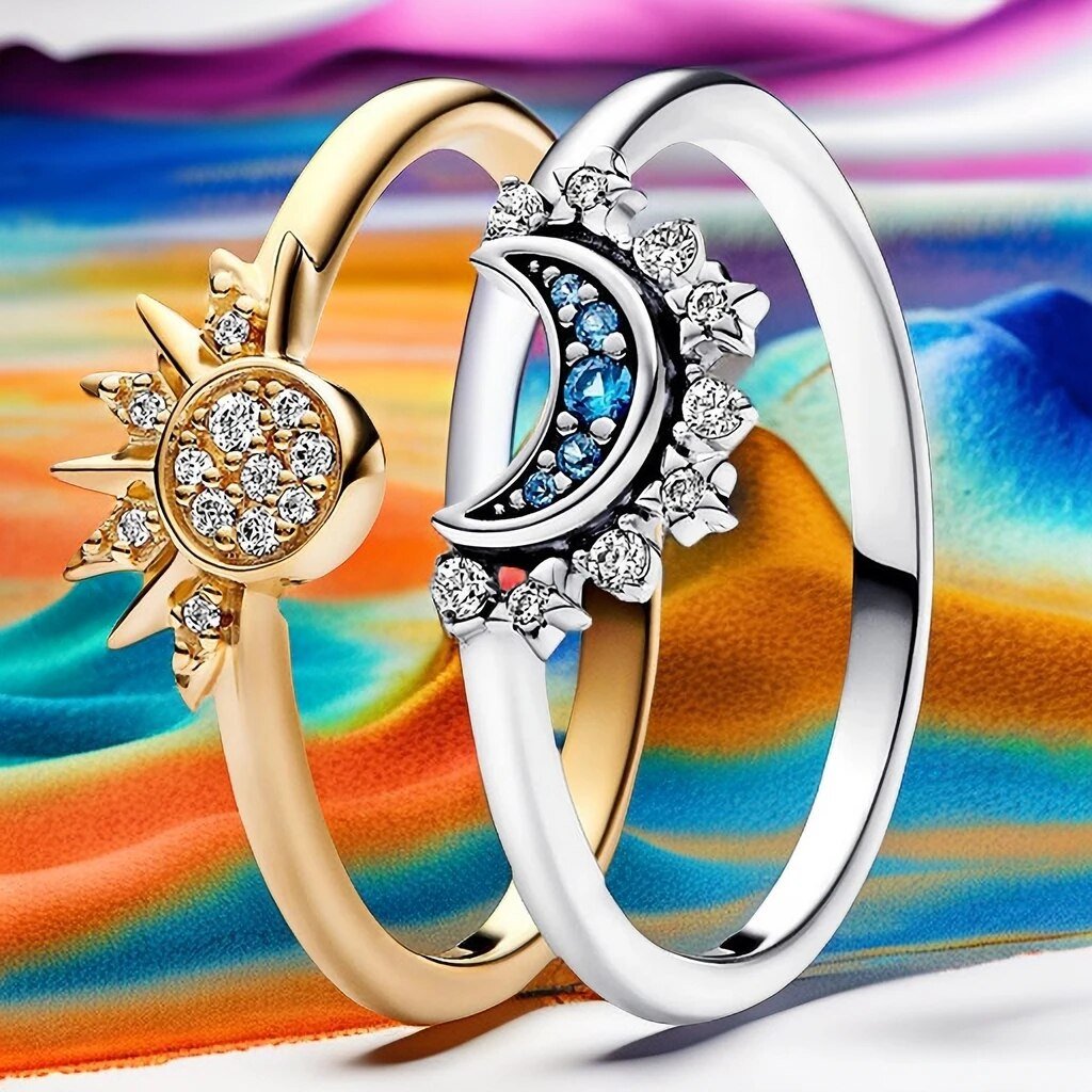Skanto | HELIARA RING – Sterling Silver Crystal Ring med Sol & Måne Design
