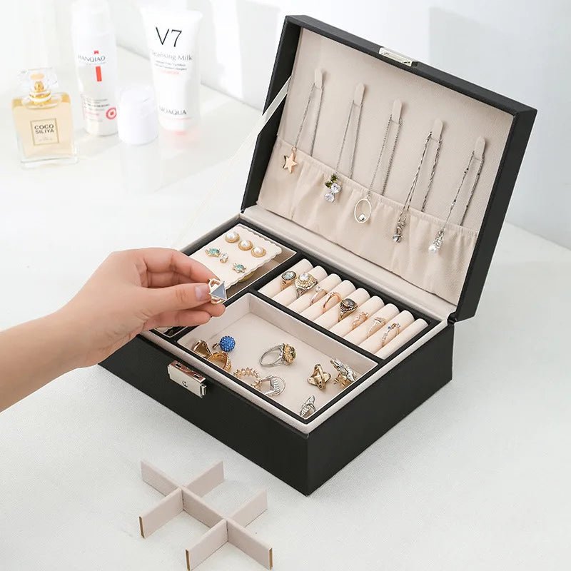 Skanto | LuxeWood – Elegant Tre-smykkeskrin med PU-lær