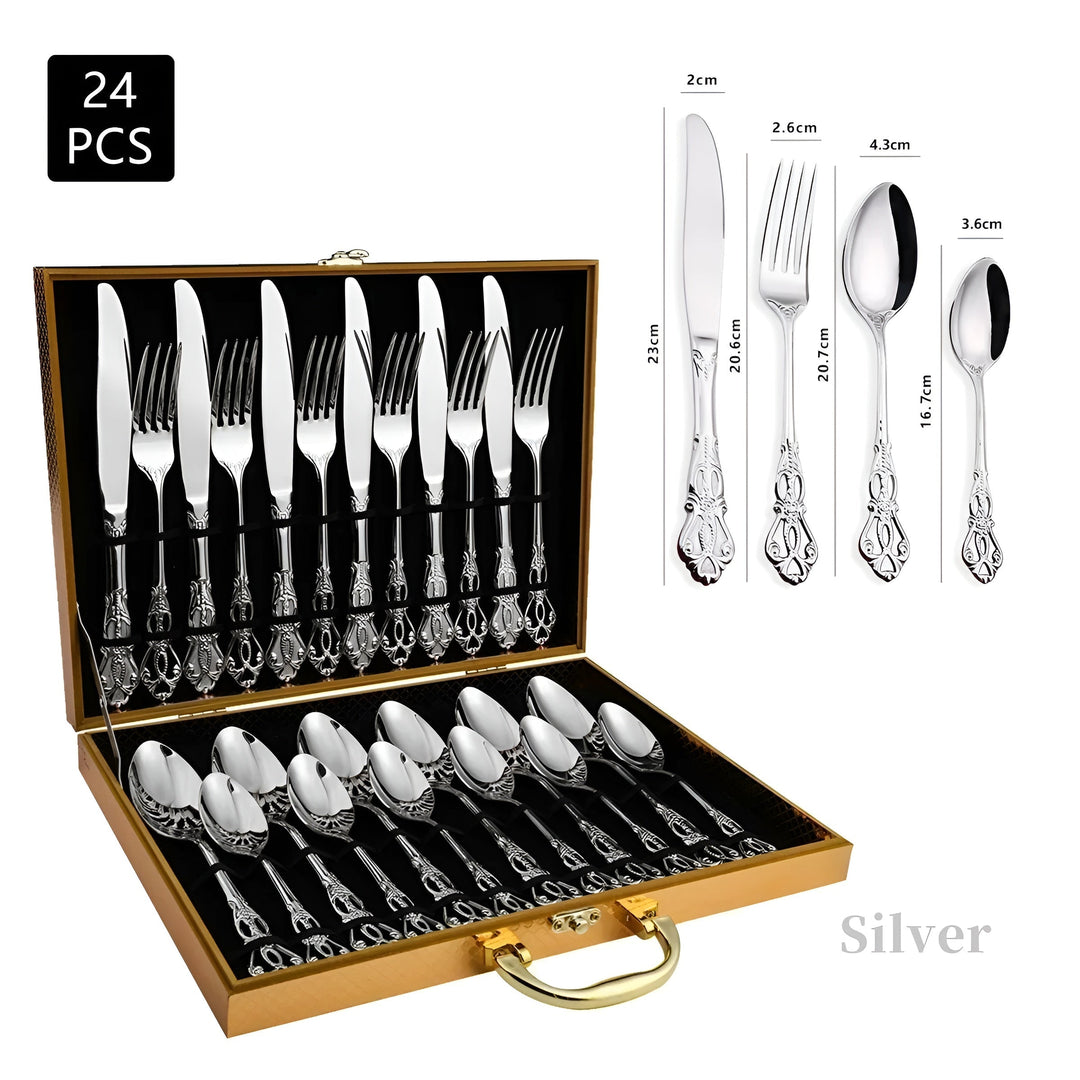 Skanto | Luxuriöses 24-teiliges Besteckset | Goldfarbener Edelstahl