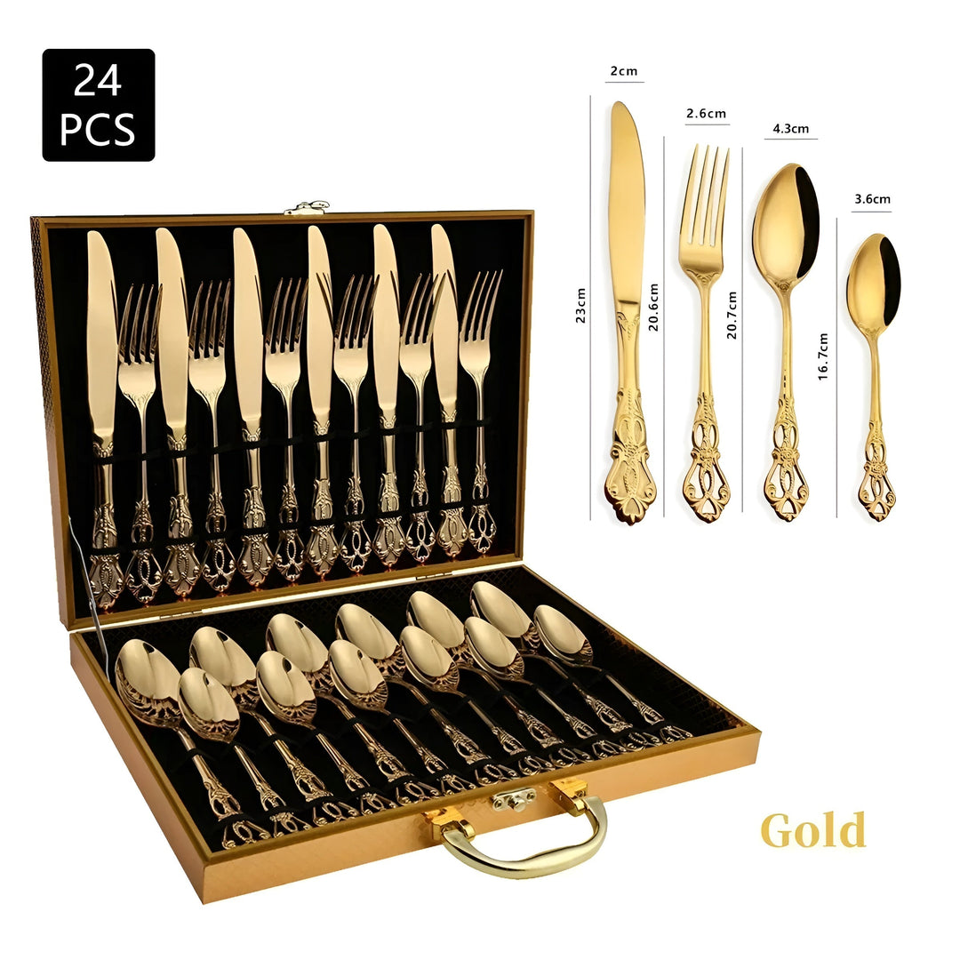 Skanto | Luxuriöses 24-teiliges Besteckset | Goldfarbener Edelstahl