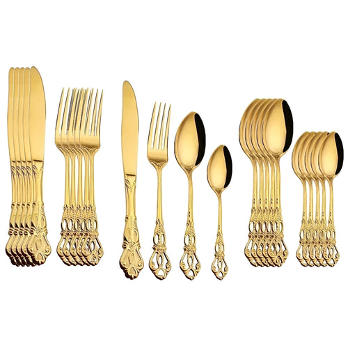 Skanto | Luxuriöses 24-teiliges Besteckset | Goldfarbener Edelstahl