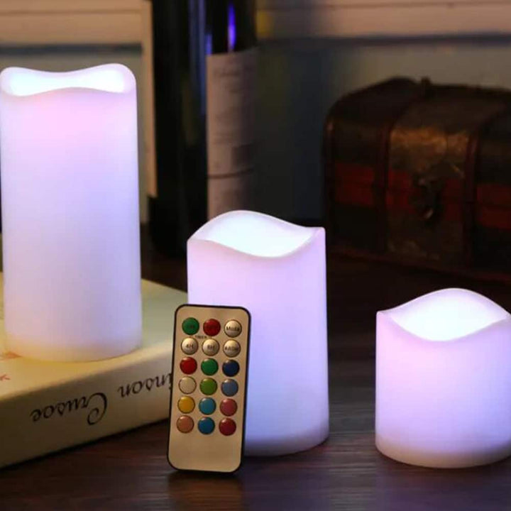 LED Lys - 3 stk - 7.5/11.5/15 cm - med fjernkontroll - med fargeforandring | Skanto