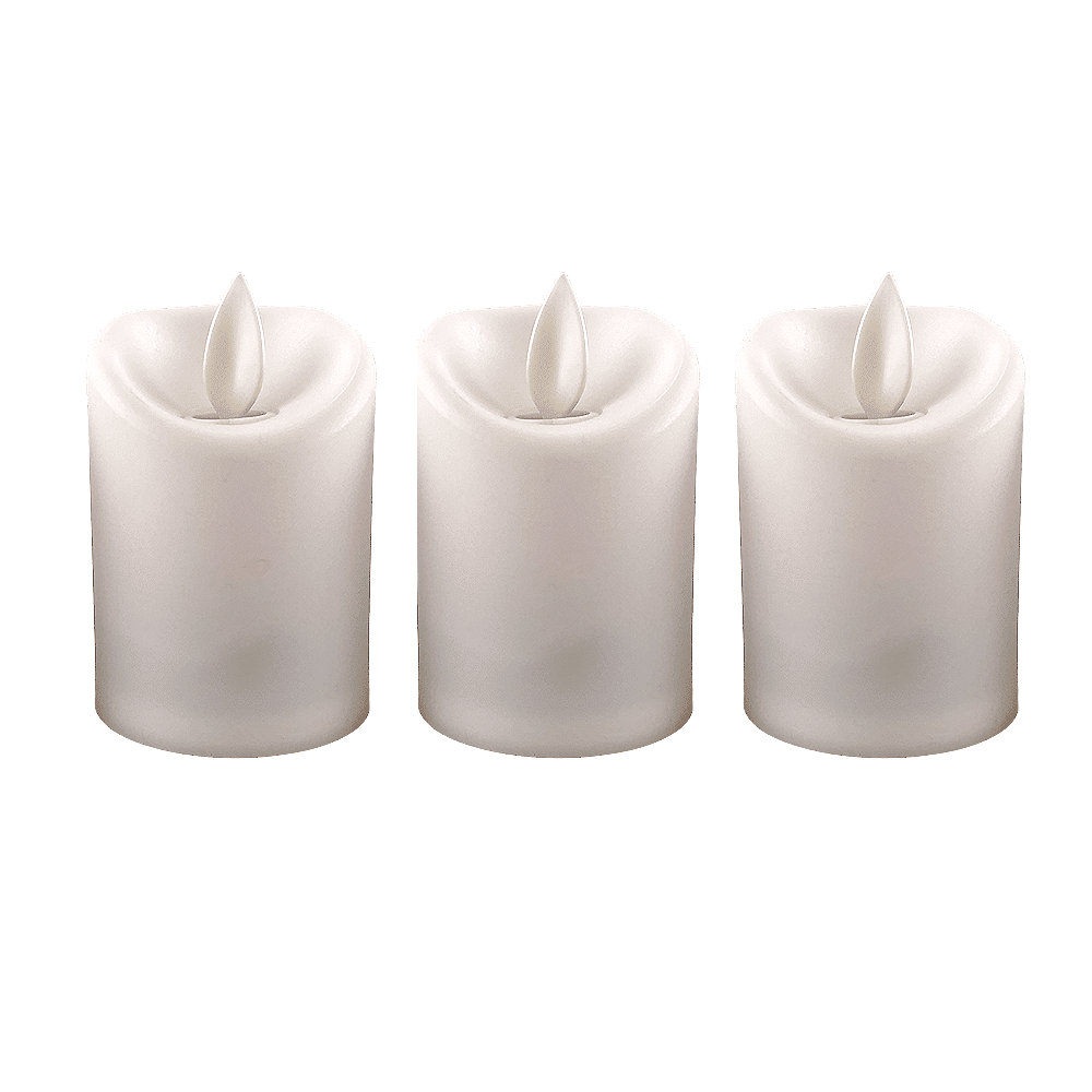 LED lys hvit i plast - med bevegelig flamme og fjernkontroll (3 stykker) | Skanto
