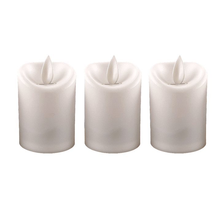 LED lys hvit i plast - med bevegelig flamme og fjernkontroll (3 stykker) | Skanto