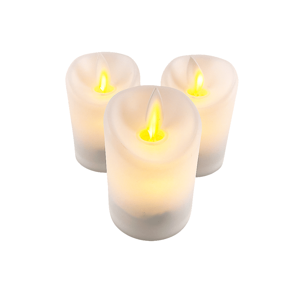 LED lys hvit i plast - med bevegelig flamme og fjernkontroll (3 stykker) | Skanto