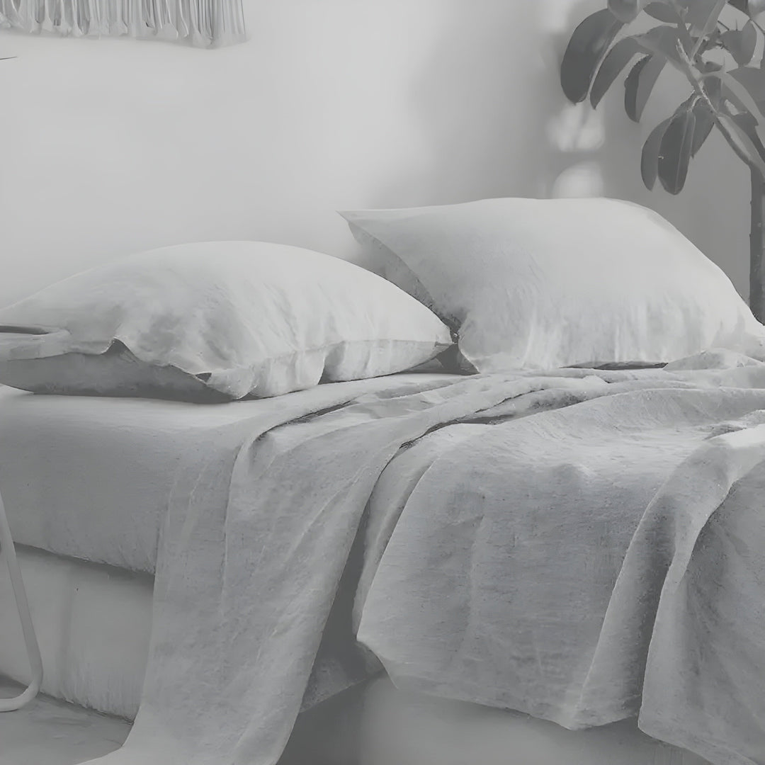 3PCS 100% Vasket Lin Dundysett - Naturlig Flax Sengesett med 2 Putetrekk | Skanto