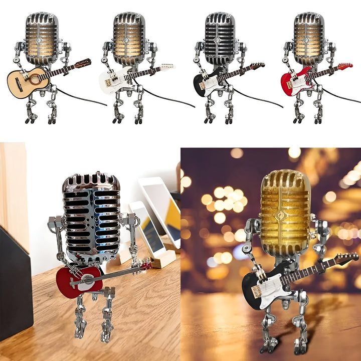 Robotlampe med gitar – LED-dekorasjon i vintagestil til skrivebordet