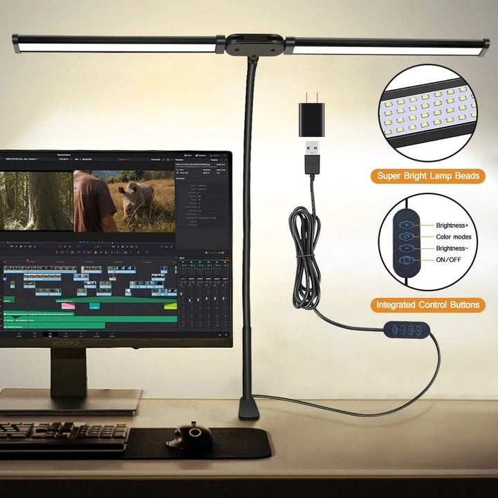 Skanto | Dobbel-hette LED Skrivebordslampe | Belysningsløsning for Studie, Arbeid & Kontorbruk