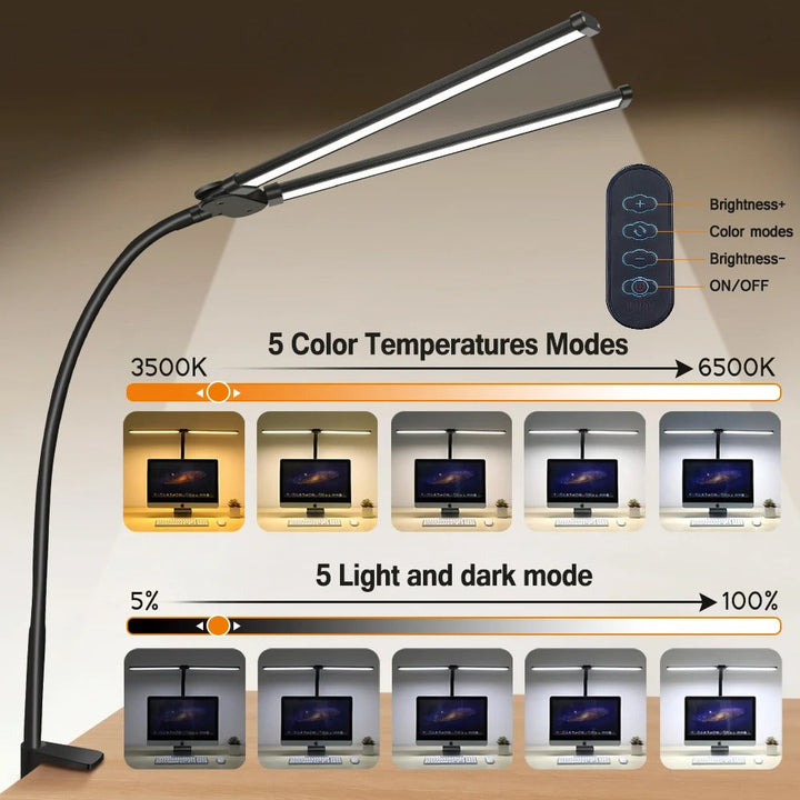 Skanto | Dobbel-hette LED Skrivebordslampe | Belysningsløsning for Studie, Arbeid & Kontorbruk