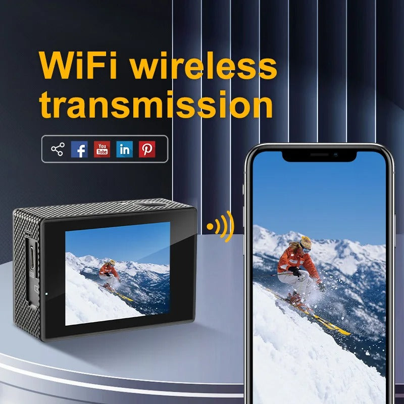 Skanto | 4K Ultra HD Sport Pro Kamera - Wifi-aktivert og vanntett for Vlogging og utendørs sport