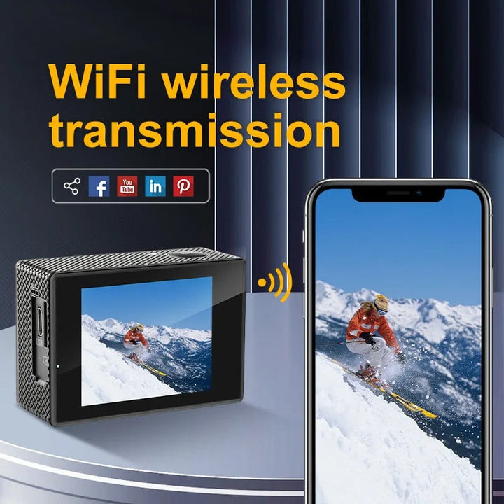 Skanto | 4K Ultra HD Sport Pro Kamera - Wifi-aktivert og vanntett for Vlogging og utendørs sport