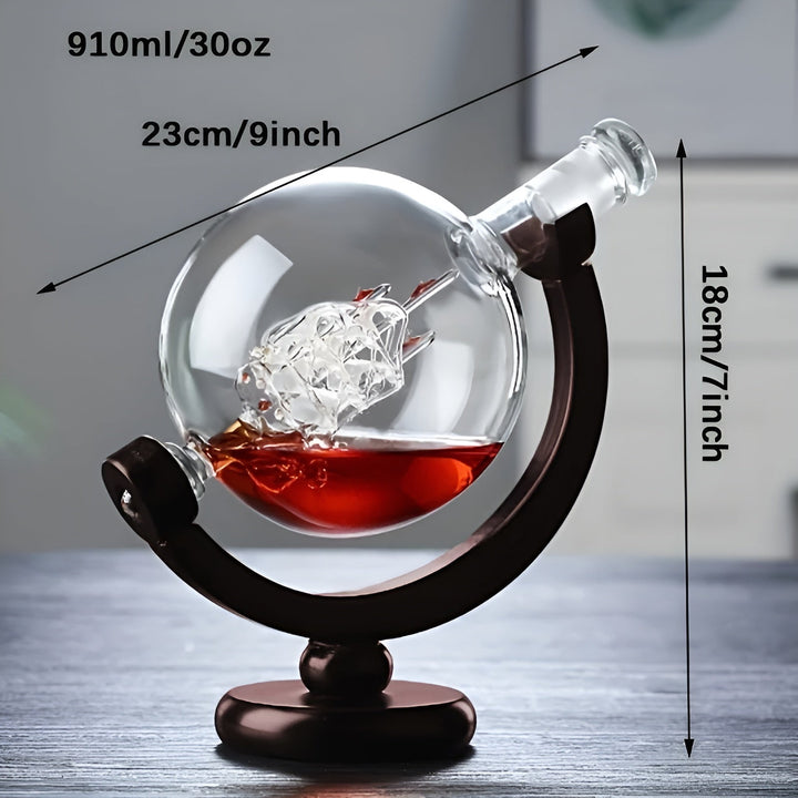 Kuleformet whiskykaraffelsett – blyfri karaffel med trestativ | Inkluderer 2 whiskyglass