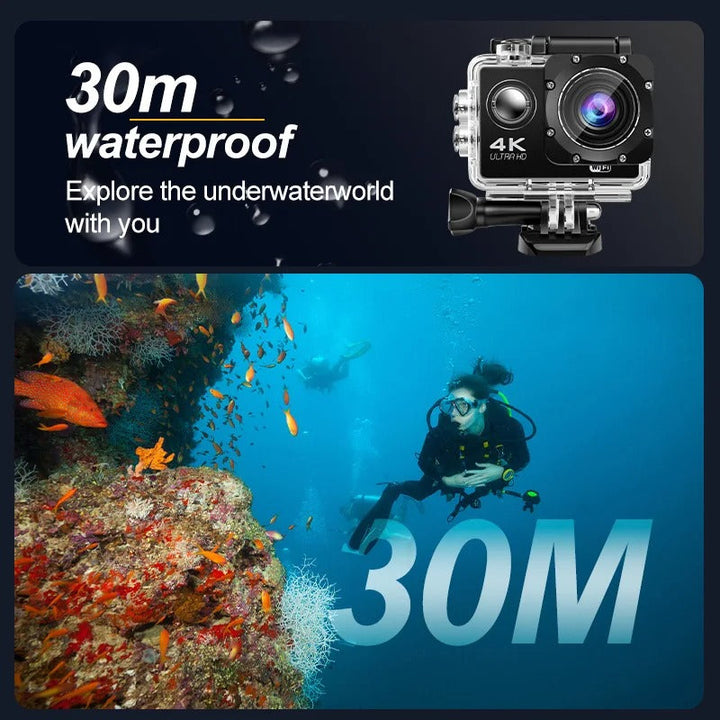 Skanto | 4K Ultra HD Sport Pro Kamera - Wifi-aktivert og vanntett for Vlogging og utendørs sport