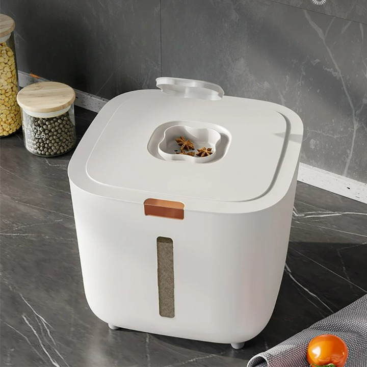 StockClick – Lufttett dispenserboks med målebeger for ris og korn (5 eller 10 kg) | Skanto