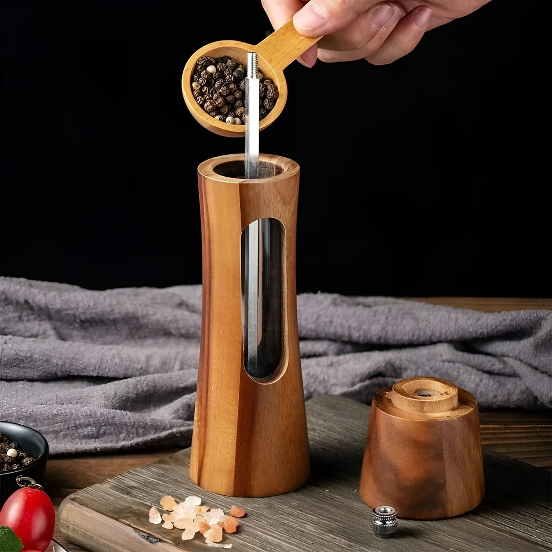 Manuelle salt- og pepperkverner – tredesign med akrylglassvindu | Sett med 2