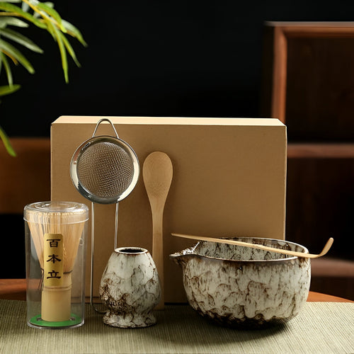 Skanto | Tradisjonell Matcha Te-sett – 6-delt Autentisk Japansk Matcha Kit – Premium Bambus & Keramikk