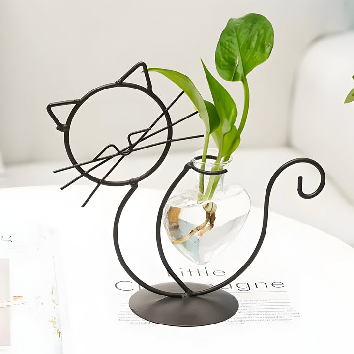 AquaPurr-vase – hydroponisk hjertevase i glass med katteformet holder