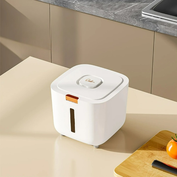VoorraadKlik – Tettsikker dispenserboks med målebeger for ris og korn (5 eller 10 kg) | Skanto