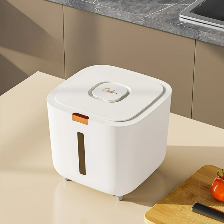 VoorraadKlik – Tettsikker dispenserboks med målebeger for ris og korn (5 eller 10 kg) | Skanto