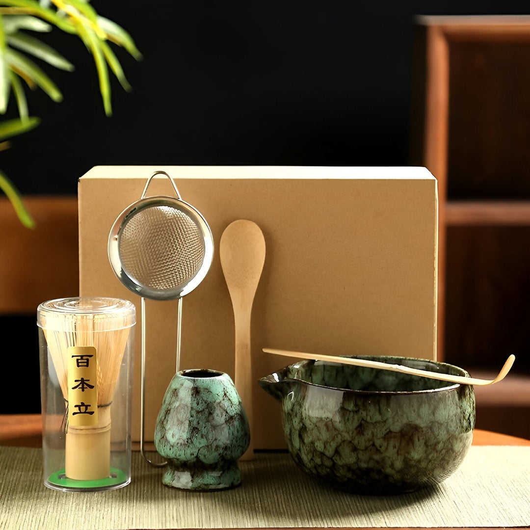 Skanto | Tradisjonell Matcha Te-sett – 6-delt Autentisk Japansk Matcha Kit – Premium Bambus & Keramikk