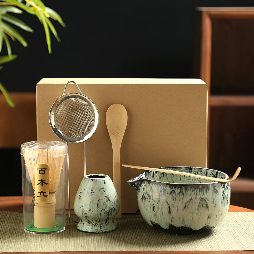 Skanto | Tradisjonell Matcha Te-sett – 6-delt Autentisk Japansk Matcha Kit – Premium Bambus & Keramikk