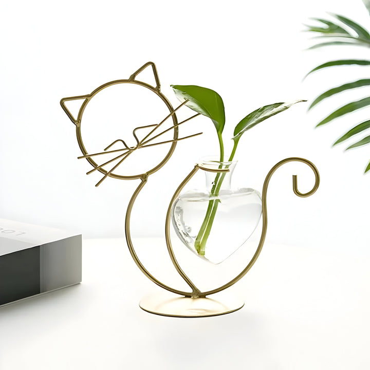 AquaPurr-vase – hydroponisk hjertevase i glass med katteformet holder