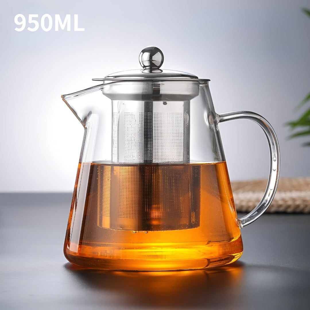 Varmebestandig tesett laget av borosilikatglass – med filter | Ideelt for å tilberede blomsterte