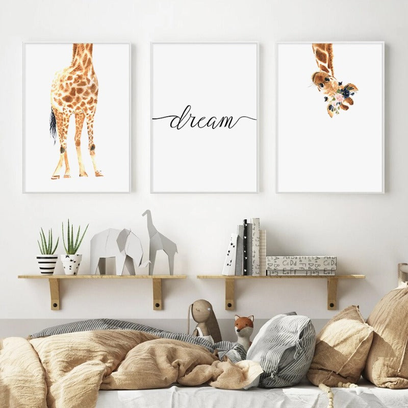 Søt Giraff Drøm Aquarell - Lerret Veggkunst Trykk