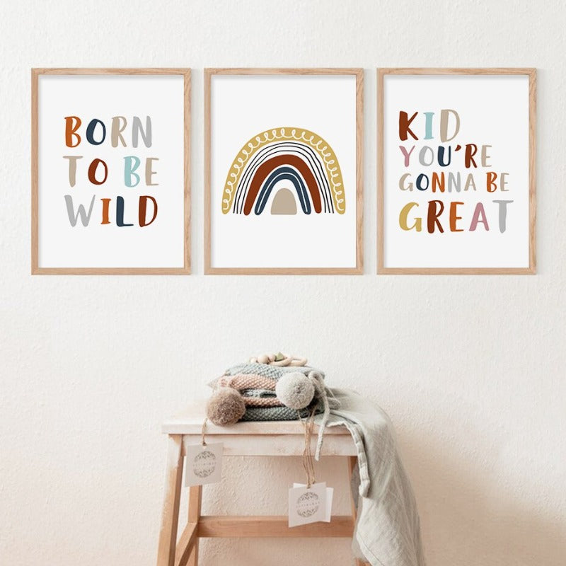 Boho Rainbow Neutral Nursery Motivasjonell - Lerret Veggkunst Trykk | Skanto