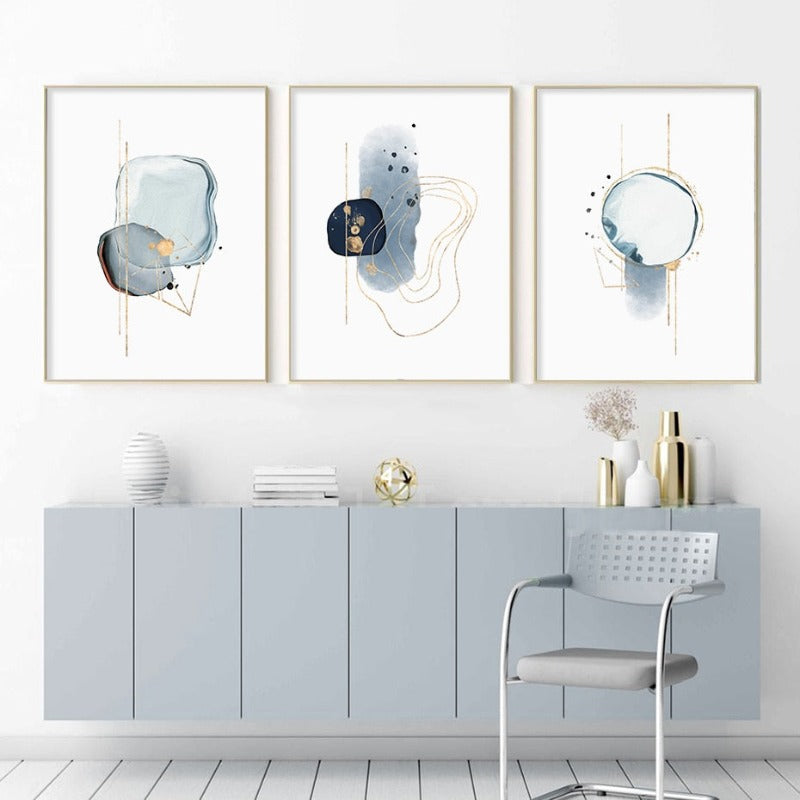 Abstract Blue & Gold Watercolor - Canvas Wall Art Print | Skanto