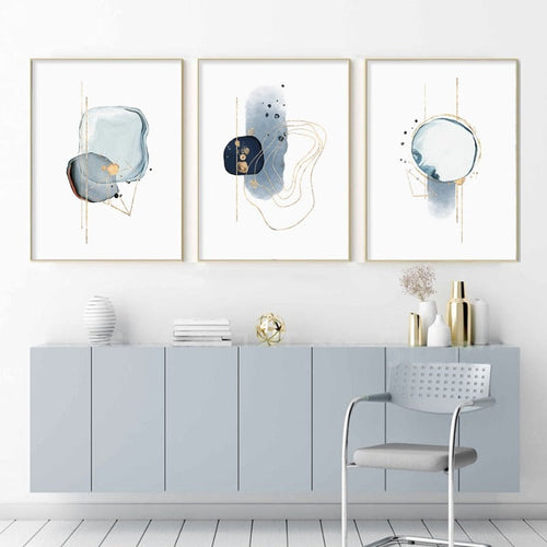 Abstract Blue & Gold Watercolor - Canvas Wall Art Print | Skanto