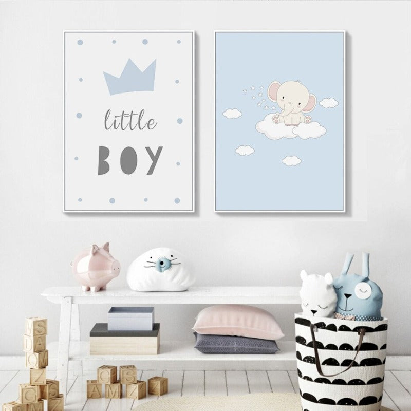 Cartoon Lykkelig liten elefant Barnerom - Canvas veggkunst trykk | Skanto
