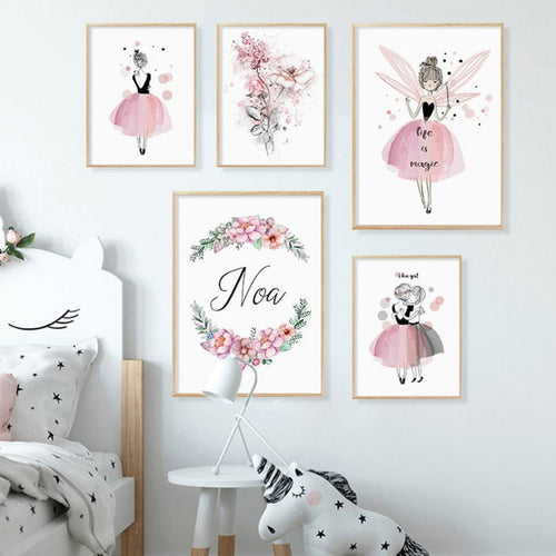 Rosa Floral Akvarell Alv Lerret Veggkunst Trykk