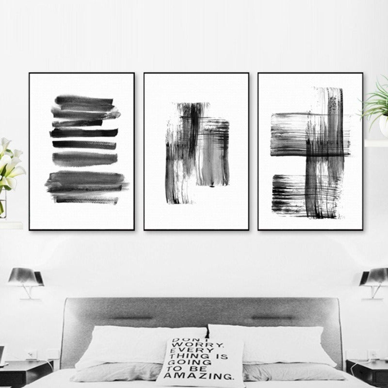 Abstract Ink Brush Strokes - Canvas Wall Art Print | Skanto