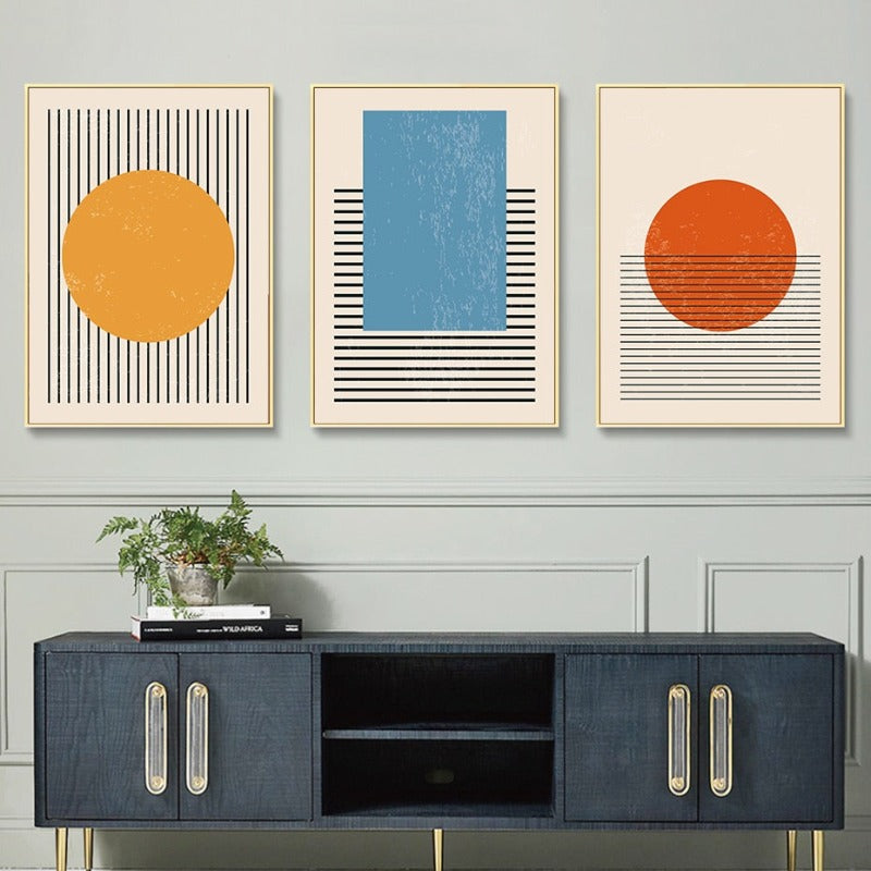 Abstract Gul Blå Geometriske Former - Lærret Veggkunst Trykk | Skanto