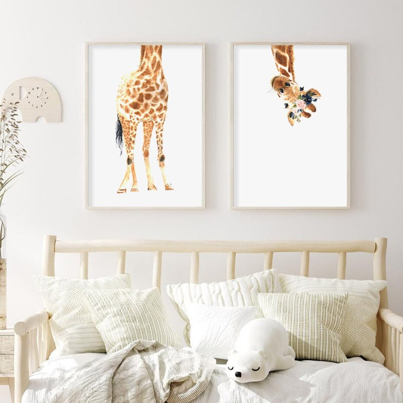 Søt Giraff Drøm Aquarell - Lerret Veggkunst Trykk