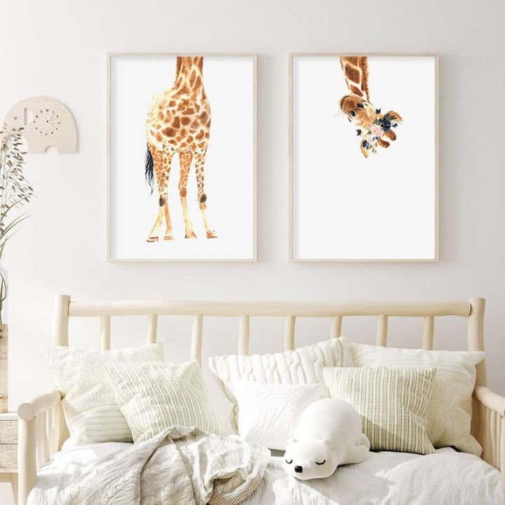Søt Giraff Drøm Aquarell - Lerret Veggkunst Trykk