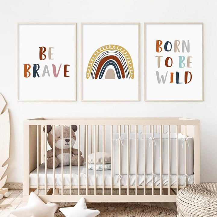 Boho Rainbow Neutral Nursery Motivasjonell - Lerret Veggkunst Trykk | Skanto